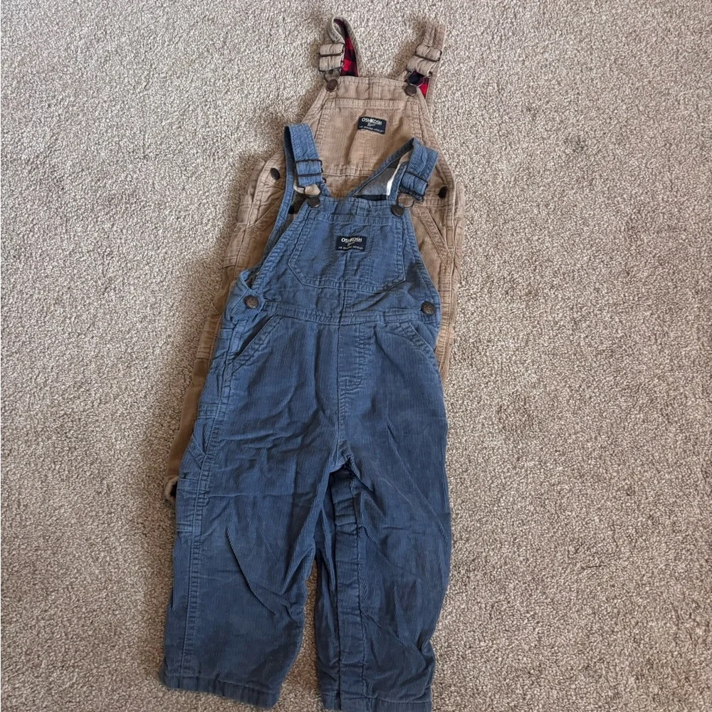 Bundle of 2 OshKosh B'gosh Corduroy Neutral Kids Overalls - Tan and Blue